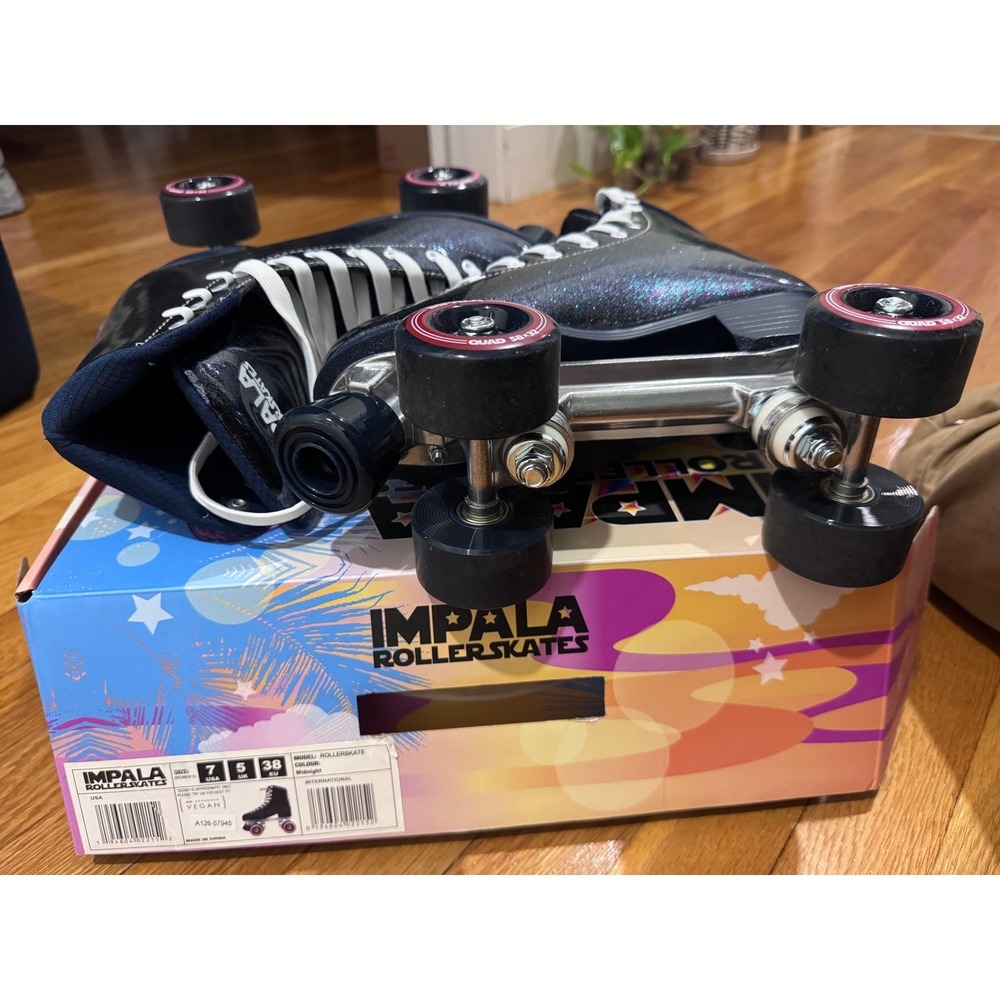 NWT Impala Quad Roller Skates Midnight Blue Glitter Vegan Womens Size 7 Skates - Picture 5 of 7